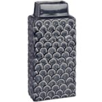 Medium. Rectangular. Vase. Sleek. Decor. Design. Decorative. Home. Bedroom. Living. Hallway. Room. Interior. Modern. Pattern. Floral. Flowers. Display. Stylish. Blue.