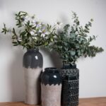 Medium. Rectangular. Vase. Sleek. Decor. Design. Decorative. Home. Bedroom. Living. Hallway. Room. Interior. Modern. Pattern. Floral. Flowers. Display. Stylish. Blue.