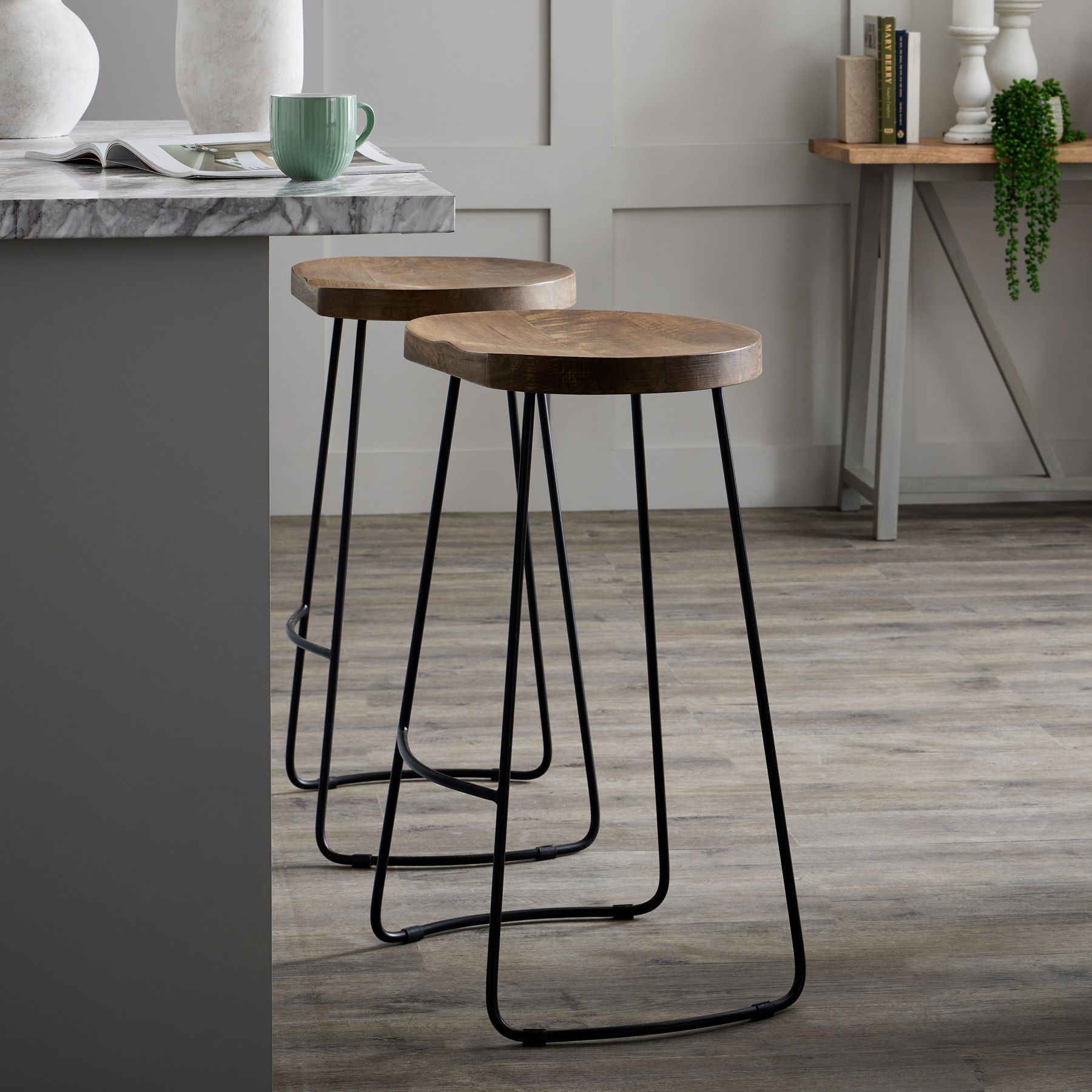Bar. Stool. Barstool. Black. Brown. Wood. Chair. Seating. Metal. High Stool. Furniture. Versatile. Home. Decor. Kitchen. Breakfast Bar. Hallway. Room. Modern. Sleek.