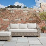 Outdoor. Furniture. Garden. Three. Seater. Sofa. Seating. Wicker. Aluminium. Weatherproof. Rustproof. Durable. Comfortable. Cushion. Olefin. Fabric. Acacia. Wood. Eco-friendly. Wood. Resilient. Wicker. Resistant. Beige.