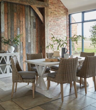 Outdoor. Furniture. Garden. Round. Dining. Chair. Seating. Wicker. Aluminium. Weatherproof. Rustproof. Durable. Comfortable. Cushion. Olefin. Fabric. Acacia. Wood. Eco-friendly. Wood. Resilient. Wicker. Resistant. Beige.