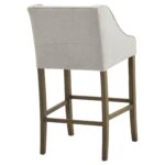 Grey. Barstool. Stool. Chair. Seating. Furniture. Brown. Grey. Cushioned. Traditional. Chic. Timeless. Bar. Kitchen. Dining. Room. Living. Home. Decor.