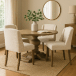 Dining. Chair. Seating. Cream. Bone. Brown. Upholstery. Furniture. Home. Living. Kitchen. Room. Decor. Timeless. Neutral. Comfort. Natural. Boucle