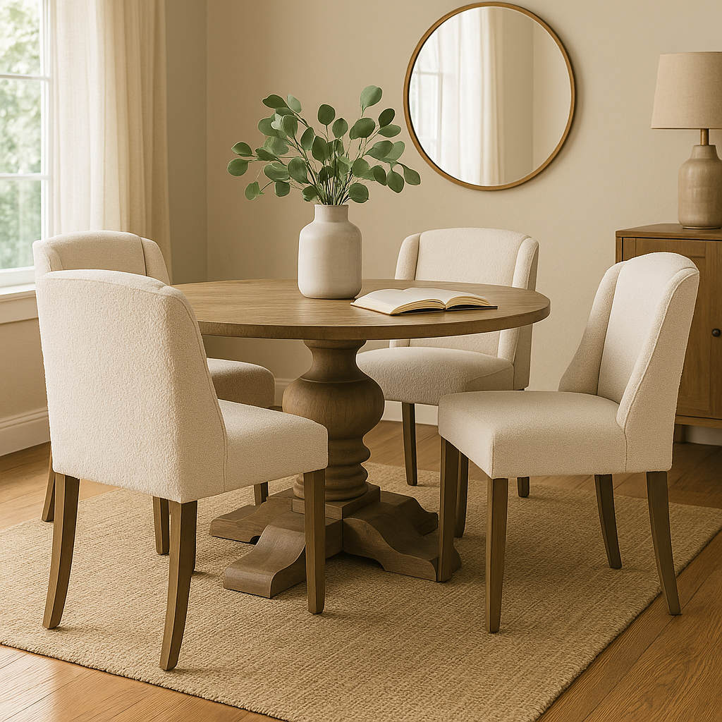 Bone Boucle Dining Chair Dining. Chair. Seating. Cream. Bone. Brown. Upholstery. Furniture. Home. Living. Kitchen. Room. Decor. Timeless. Neutral. Comfort. Natural. Boucle