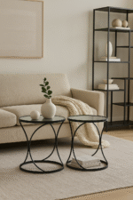 Black. Mirror. Curve. Design. Metal. Glass. Set. Two. Modern. Sleek. Side. Table. End. Home. Decor. Frame. Sleek. Versatile. Hallway. Bedroom. Living. Room. Chic. Style. Design.