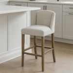 Fabric. Barstool. Stool. High Stool. Brown. Grey. Matte. Texture. Chair. Seating. Luxury. Plush. Chic. Home. Decor. Furniture. Living. Dining. Kitchen. Bar. Room. Comfort. Upholstery. Design. Versatile.