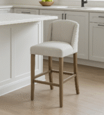 Fabric. Barstool. Stool. High Stool. Brown. Grey. Matte. Texture. Chair. Seating. Luxury. Plush. Chic. Home. Decor. Furniture. Living. Dining. Kitchen. Bar. Room. Comfort. Upholstery. Design. Versatile.