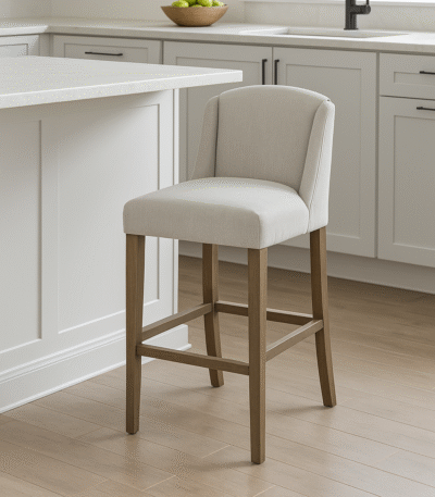 Fabric. Barstool. Stool. High Stool. Brown. Grey. Matte. Texture. Chair. Seating. Luxury. Plush. Chic. Home. Decor. Furniture. Living. Dining. Kitchen. Bar. Room. Comfort. Upholstery. Design. Versatile.