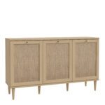 Beige. Oak. Rattan. 3 Door. Sideboard. Furniture. Storage. Shelf. Soft Close. Spacious. Timeless. Design. Home. Bedroom. Hallway. Living. Decor. Interior. Versatile. Quality. Functionality. Cabinet.