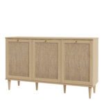 Beige. Oak. Rattan. 3 Door. Sideboard. Furniture. Storage. Shelf. Soft Close. Spacious. Timeless. Design. Home. Bedroom. Hallway. Living. Decor. Interior. Versatile. Quality. Functionality. Cabinet.