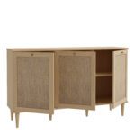 Beige. Oak. Rattan. 3 Door. Sideboard. Furniture. Storage. Shelf. Soft Close. Spacious. Timeless. Design. Home. Bedroom. Hallway. Living. Decor. Interior. Versatile. Quality. Functionality. Cabinet.