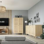 Beige. Oak. Rattan. 3 Door. Sideboard. Furniture. Storage. Shelf. Soft Close. Spacious. Timeless. Design. Home. Bedroom. Hallway. Living. Decor. Interior. Versatile. Quality. Functionality. Cabinet.