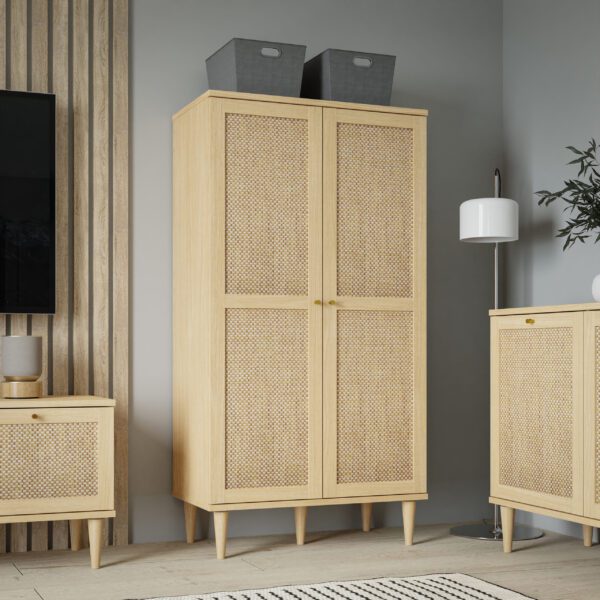 Oak. Rattan. Display. Cabinet. Furniture. Unit. Home. Hallway. Dining. Bedroom. Room. Living. Wood. Two Door. Storage. Spacious. Decor. Interior. Stylish. Design. Wood. Timeless. Functional. Collection.