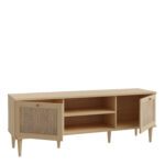 Oak. Rattan. Media. Unit. Cabinet. Furniture. Home. Office. Bedroom. Living. Room. Storage. Shelf. Space. Design. Neutral. Contemporary. Soft Close. Doors. Cable. Access. Versatile. Durable. Timeless. Modern. Display. Two Doors. Table.