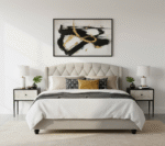 Adelaide Velvet Double Bed. Velvet double bed. Grey velvet bed. Tufted velvet headboard. Diamond tufted bed. Studded headboard bed. Arched headboard bed. Luxury double bed. Grey bedroom furniture. Modern velvet bed. Boutique style bed. Elegant upholstered bed.