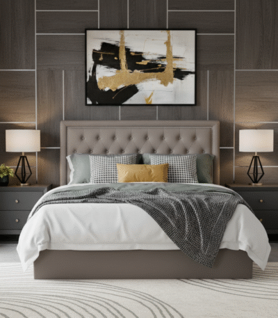 Olivia Dark Grey Velvet Double Ottoman Bed. Stud detail headboard. Ottoman bed. Clean-lined design. Elegant design. Plush velvet upholstery. Luxurious tactile feel. Natural wood frame. Tufted tall headboard. Stud and button detail. Contemporary luxe design. Stylish. Sophisticated. Durable. Practical. Storage space. Modern aesthetic. Easy assembly. Sturdy construction. Timeless design. Neutral colour palette. Fine craftsmanship. Luxurious materials. Bedroom. Furniture. Home decor.