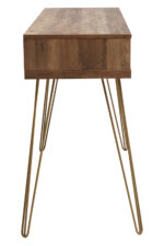 Talia Console Table. Wood Veneer Console Table. Mid-Century Modern Console Table. Hairpin Leg Table. Entryway Console Table. Living Room Furniture. Hallway Table. Wooden Console Table. Two Drawer Console. Rustic Console Table. Warm Wood Furniture. Metal Leg Console Table. Retro Console Table. Narrow Console Table. Storage Console Table. Modern Console Table. Home Furniture. Furniture with Storage. Console with Drawers. Accent Table. Wood Veneer. Warm Metallic Finish. Metal Legs. Brown Wood. Natural Wood Effect.