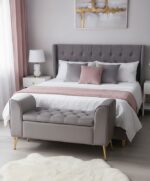 Vera velvet ottoman. Storage bench. Black velvet. Cream velvet. Mink velvet. Tufted seat. Gold finish legs. Iron legs. Luxe seating. Contemporary design. Home furniture. Stylish storage. Living room furniture. Velvet upholstery. Modern ottoman. Plush cushioning. Elegant seating. Functional furniture. Trendy home decor. Comfortable bench. Decorative ottoman. Storage solution.