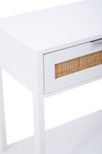 Brio. Console Table. White. Wood. Natural Rattan. Rattan Panels. Undershelf. Storage. Living Room Furniture. Home Decor. Earthy Aesthetic. Minimalist Design. Scandinavian Style. Light Furniture. Functional Furniture. Stylish Console. Natural Materials. Contemporary Home. Neutral Colors. Modern Furniture.