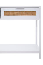 Brio. Console Table. White. Wood. Natural Rattan. Rattan Panels. Undershelf. Storage. Living Room Furniture. Home Decor. Earthy Aesthetic. Minimalist Design. Scandinavian Style. Light Furniture. Functional Furniture. Stylish Console. Natural Materials. Contemporary Home. Neutral Colors. Modern Furniture.