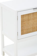 home. furniture. side cabinet. storage cabinet. wooden cabinet. white cabinet. rattan furniture. natural rattan. compact storage. modern cabinet. white sideboard. boho furniture. living room storage. hallway cabinet. entryway furniture. small storage unit. contemporary design. earthy decor. painted wood. minimalist style. two-door cabinet. versatile storage. shelf unit. natural accents. sustainable materials. white and rattan. scandi style.