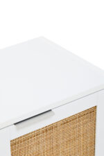home. furniture. side cabinet. storage cabinet. wooden cabinet. white cabinet. rattan furniture. natural rattan. compact storage. modern cabinet. white sideboard. boho furniture. living room storage. hallway cabinet. entryway furniture. small storage unit. contemporary design. earthy decor. painted wood. minimalist style. two-door cabinet. versatile storage. shelf unit. natural accents. sustainable materials. white and rattan. scandi style.