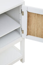 home. furniture. side cabinet. storage cabinet. wooden cabinet. white cabinet. rattan furniture. natural rattan. compact storage. modern cabinet. white sideboard. boho furniture. living room storage. hallway cabinet. entryway furniture. small storage unit. contemporary design. earthy decor. painted wood. minimalist style. two-door cabinet. versatile storage. shelf unit. natural accents. sustainable materials. white and rattan. scandi style.