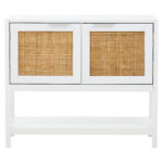 home. furniture. side cabinet. storage cabinet. wooden cabinet. white cabinet. rattan furniture. natural rattan. compact storage. modern cabinet. white sideboard. boho furniture. living room storage. hallway cabinet. entryway furniture. small storage unit. contemporary design. earthy decor. painted wood. minimalist style. two-door cabinet. versatile storage. shelf unit. natural accents. sustainable materials. white and rattan. scandi style.