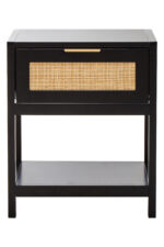 black bedside table. wood bedside table. natural rattan drawer. rattan bedside table. modern nightstand. black and rattan furniture. bedroom storage. small side table. black furniture. minimalist nightstand. wooden nightstand. eco-friendly furniture. boho furniture. compact storage. bedside drawer unit. home furniture. bedroom decor. stylish bedside table. modern bedroom furniture. sustainable design. rattan panel. contemporary furniture. earthy decor. nightstand with shelf.