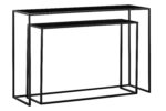 Valento Console Tables. Console Table Set. Black Console Tables. Gold Console Tables. Modern Console Tables. Minimalist Console Tables. Mirrored Console Tables. Iron Console Tables. Tempered Glass Console Tables. Living Room Furniture. Hallway Furniture. Home Entryway Tables. Luxe Console Tables. Small Space Furniture. Contemporary Home Decor. Stylish Side Tables. Modern Entry Tables. Sleek Furniture Design. Narrow Console Tables. Valento Collection. Home Furniture. Accent Tables. Metal Frame Tables.