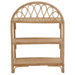 Lazaro shelf unit. 3 tier shelf. Natural rattan furniture. Rattan storage. Natural living. Arched back shelf. Rectangular shelves. Home storage. Eco-friendly furniture. Rustic decor. Boho furniture. Natural wood finish. Brown rattan. Minimalist shelving. Durable rattan. Living room storage. Bedroom storage. Stylish shelving. Sustainable furniture. Handcrafted shelf.