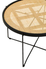 Dakota. Round coffee table. Natural rattan. Hand-woven rattan. Black metal base. Sleek design. Minimalist furniture. Organic texture. Natural living. Home furniture. Living room table. Modern coffee table. Durable. Stylish table.