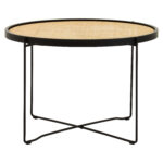 Dakota. Round coffee table. Natural rattan. Hand-woven rattan. Black metal base. Sleek design. Minimalist furniture. Organic texture. Natural living. Home furniture. Living room table. Modern coffee table. Durable. Stylish table.