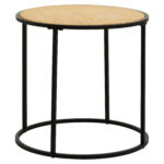 Dakota side table. Round side table. Natural rattan. Hand-woven rattan. Organic texture. Black metal legs. Sleek design. Minimalist furniture. Natural living. Home decor. Living room furniture. Modern side table. Contemporary furniture. Black finish. Rattan furniture. Lightweight table.