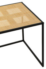 Dakota. Side table. Natural rattan. Hand-woven. Square webbing. Black metal frame. Minimalist furniture. Natural living. Home décor. Living room. Organic texture. Sleek design. Rustic style. Eco-friendly furniture. Small table. Accent table. Modern rustic. Sustainable materials.