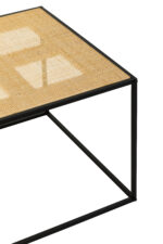 Dakota Coffee Table. Natural rattan coffee table. Hand-woven rattan. Rattan furniture. Minimalist coffee table. Black metal base. Living room furniture. Natural living. Boho furniture. Organic texture. Square rattan webbing. Modern coffee table. Neutral home decor. Eco-friendly furniture. Rattan and metal table. Earthy tones. Sustainable furniture. Natural wood tones. Stylish coffee tables.