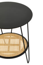 dakota side table. black metal side table. side table with rattan shelf. hairpin leg table. small round table. modern side table. boho side table. minimalist side table. rattan furniture. black and natural table. living room side table. compact accent table. metal and rattan table. natural living furniture. decorative side table. small storage table. round top side table. coffee table alternative. scandi boho furniture. home furniture.