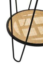dakota side table. black metal side table. side table with rattan shelf. hairpin leg table. small round table. modern side table. boho side table. minimalist side table. rattan furniture. black and natural table. living room side table. compact accent table. metal and rattan table. natural living furniture. decorative side table. small storage table. round top side table. coffee table alternative. scandi boho furniture. home furniture.