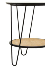 dakota side table. black metal side table. side table with rattan shelf. hairpin leg table. small round table. modern side table. boho side table. minimalist side table. rattan furniture. black and natural table. living room side table. compact accent table. metal and rattan table. natural living furniture. decorative side table. small storage table. round top side table. coffee table alternative. scandi boho furniture. home furniture.
