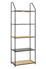 Dakota shelf unit. 5 tier shelf. Black metal shelf. Natural rattan shelves. Open storage. Sturdy metal frame. Home storage. Living room furniture. Modern shelves. Natural living. Contemporary furniture. Black shelving unit. Versatile storage. Decorative shelves. Home organization. Rustic style. Minimalist shelves. Bookcase. Display shelves. Home decor.