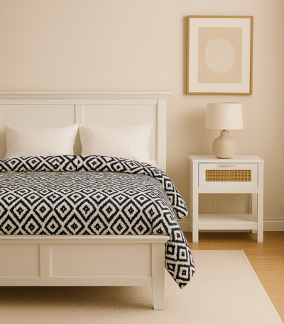 White. Wood. Natural rattan panels. Undershelf. Bedside table. Bedroom furniture. Storage solution. Minimalist design. Organic texture. Scandinavian style. Home decor. Natural living. Compact furniture. Contemporary. Durable. Modern. Eco-friendly materials. Lightweight. Versatile. Stylish. Functional. Space-saving. Handcrafted. Neutral tones. Cosy. Elegant. Timeless design.