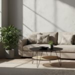 Dakota Coffee Table. Black metal table. Natural rattan shelf. Hairpin legs. Round coffee table. Storage shelf. Organic texture. Modern furniture. Natural living. Minimalist design. Home furniture. Living room table. Durable coffee table. Contemporary style. Black furniture. Rattan furniture. Sleek design.