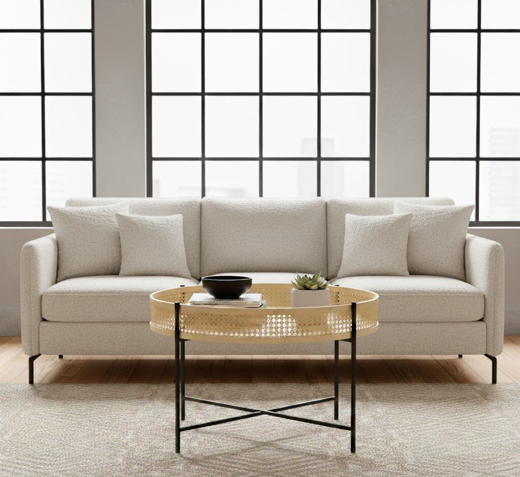 Dakota Coffee Table With Cross Legs Dakota. Coffee Table. Natural Rattan. Hand Woven. Black Metal Base. Round Table. Cross Base. Organic Texture. Natural Living. Living Room Furniture. Home Decor. Sleek Design. Minimalist. Contemporary. Brown. Black. Natural Colors.