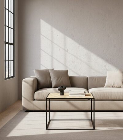 Dakota Coffee Table. Natural rattan coffee table. Hand-woven rattan. Rattan furniture. Minimalist coffee table. Black metal base. Living room furniture. Natural living. Boho furniture. Organic texture. Square rattan webbing. Modern coffee table. Neutral home decor. Eco-friendly furniture. Rattan and metal table. Earthy tones. Sustainable furniture. Natural wood tones. Stylish coffee tables.