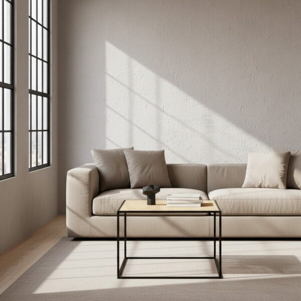 Dakota Coffee Table. Natural rattan coffee table. Hand-woven rattan. Rattan furniture. Minimalist coffee table. Black metal base. Living room furniture. Natural living. Boho furniture. Organic texture. Square rattan webbing. Modern coffee table. Neutral home decor. Eco-friendly furniture. Rattan and metal table. Earthy tones. Sustainable furniture. Natural wood tones. Stylish coffee tables.