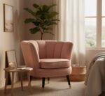 velvet accent chair. shell accent chair. velvet shell chair. velvet barrel chair. channel tufted chair. gold tipped legs. black wooden legs. pink velvet chair. grey velvet chair. black velvet chair. green velvet chair. pistachio green chair. plush velvet chair. luxury accent chair. modern accent chair. bedroom chair. living room chair. lounge chair. occasional chair. elegant chair. statement chair. contemporary seating. velvet furniture. tufted accent chair. stylish velvet chair. gold detail furniture. velvet shell accent chair. curved back chair. compact velvet chair. velvet armchair.