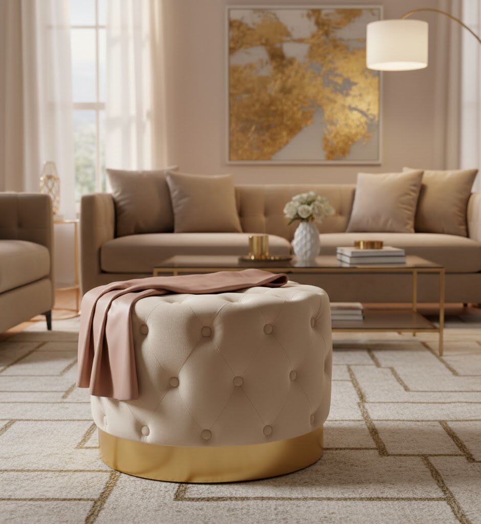 Isabelle Velvet Stool velvet stool. button tufted stool. luxury stool. modern footstool. gold base stool. plush velvet seating. accent stool. grey velvet stool. pink velvet stool. cream velvet stool. small velvet stool. matte gold stool. contemporary home furniture. soft velvet stool. bedroom stool. living room stool. dressing table stool. glam home decor. metal base stool. compact seating. modern ottoman. velvet pouffe. elegant stool. tufted furniture. stylish home accent. luxe interior piece. decorative stool.