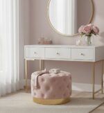 velvet stool. button tufted stool. luxury stool. modern footstool. gold base stool. plush velvet seating. accent stool. grey velvet stool. pink velvet stool. cream velvet stool. small velvet stool. matte gold stool. contemporary home furniture. soft velvet stool. bedroom stool. living room stool. dressing table stool. glam home decor. metal base stool. compact seating. modern ottoman. velvet pouffe. elegant stool. tufted furniture. stylish home accent. luxe interior piece. decorative stool.