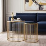 valento side tables. set of 2 side tables. gold side tables. black glass top tables. tempered glass tables. modern side tables. contemporary furniture. luxury home decor. minimalist side tables. small accent tables. round side tables. cage frame tables. iron frame tables. stylish end tables. living room furniture. bedroom side tables. designer tables. modern luxe tables. glass top side tables. home furniture accessories.