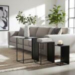 Valento. Side tables. Set of 3. Black finish. Iron frame. Minimalist furniture. Rectangular tables. Modern home decor. Durable tables. Compact design. Living room furniture. Sleek tables. Contemporary style. Space-saving furniture. Home accessories. Functional furniture. Versatile tables. Luxury finish. Black furniture. Metal furniture. Stylish side tables.